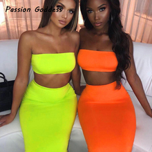 Women 2 Piece Matching Skirts Set Outfits Long Package Hip Skirts Strapless Slim Suits  Crop Tops High Waist Skirts Tracksuits 2024 - buy cheap