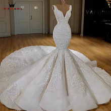 Custom Made Mermaid V-neck Big Train Tulle Lace Appliques Luxury Vintage Sexy Wedding Dresses 2021 New Wedding Gown NY75 2024 - buy cheap