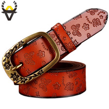 Butterfly Genuine leather belts for women Fashion vintage floral Pin buckle belt woman Quality cow skin strap female width 2.8cm 2024 - buy cheap