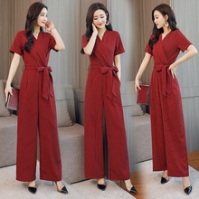 Summer Striped Jumpsuit 2019 Short Sleeve Wide Leg Pants Lape Ladies Office Business Elegant Jumpsuits For Women 2019 DD2151 2024 - buy cheap