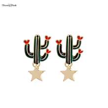 Banny-pendientes de tuerca con forma de Cactus para mujer, aretes con forma de estrella, esmalte, Color dorado brillante, Rosa 2024 - compra barato