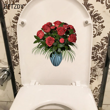 ZTTZDY 23.6*22.8CM A Bottle Of Red Roses Fashion Toilet Sticker Home WC Decor Wall Decals T2-0490 2024 - buy cheap