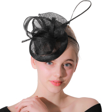 Acessórios capilares fascinator de linho preto feminino, acessórios para casamento chapéu enfeite de malha chapéus de corrida real de noiva 2024 - compre barato