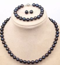 Miss charm Jew.654 CHARMING 9-10MM AAA SOUTH SEA BLACK PEARL NECKLACE/ BRACELET /EARRINGS 2024 - buy cheap