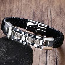 Pulseiras de couro à moda para homens preto trançado wrap pulseira pulseira 9.05 "pulsera masculina 2024 - compre barato