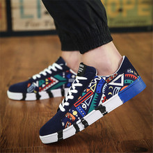 Men's Vulcanize Shoes Lace-up Fashion printed canvas shoes Spring Autumn Flat Black Red Blue Casual Shoes Male Sneakers 2019 new 2024 - buy cheap