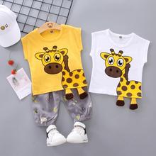 Conjunto de roupas de verão para bebês, roupas infantis para meninos com corte de desenho de animais, girafa, camiseta, roupa para crianças de 1-3/4 anos 2024 - compre barato