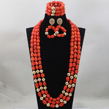 Splendid 3 Layers Quality Real Coral Beads Necklace Bracelet Earrings Set 32inches Long Wedding Jewelry Free Shipping CNR646 2024 - buy cheap