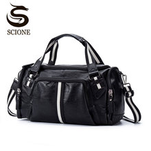 Scione Striped Travel Luggage Handbag Waterproof PU Leather Sport Shoulder Bags Fashion Large Casual Business Cabin Suitcase 2024 - buy cheap