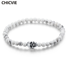 CHICVIE White Natural Stone Skull Strand Charms Bracelets Bangles For Women Men Jewelry Making Luxury Brand Bracelets SBR160251 2024 - buy cheap