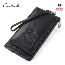 CONTACT'S-cartera de mano de cuero genuino para hombre, monedero RFID con cremallera, tarjetero para teléfono, monedero largo, Cuzdan 2024 - compra barato