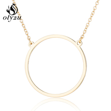 Oly2u Gold Round Pendant Stainless Steel Necklace For Women Long Chain Geometric Hollow Out Circle Necklaces Jewelry collares 2024 - buy cheap