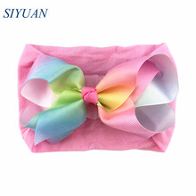 1pcs/lot Soft Nylon Elastic Headband with 4.6 inch Grosgrain Ribbon Hair Bow Gradient Colors Girl Lovely Headwear HB089 2024 - buy cheap