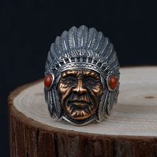 100% S925 solid sterling silver vintage Thai silver craft ring fashion open men avatar shape silver jewelry 2024 - buy cheap