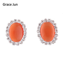 9 Colors Choose Fashion Rhinestone Opal Clip on Earrings Without Piercing  for Women Elegant Earrings No Ear Hole Earrings 2024 - buy cheap