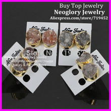 5Pair Fashion Women Earring Nature Color Druzy Drusy Crystal Stud Earrings Gem Stone Quartz Earrings Gold color 2024 - buy cheap