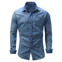 2018 European and American denim shirt large size men's Lapel long sleeved shirt cotton jacket casual man youth male Leisure 2024 - buy cheap
