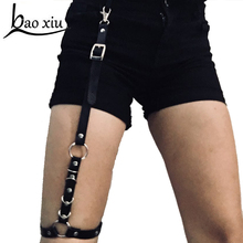 Harajuku-Anillo de pierna ajustable para mujer, gancho de Metal de una sola Correa, gancho Punk de cuero, hecho a mano, Unisex, medias, liguero 2024 - compra barato