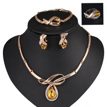 Conjunto de joyería vintage de bambú para mujer, cadena de cristal, collares, pendientes, pulsera, anillo ajustable, regalo de boda para mujer 2018 2024 - compra barato