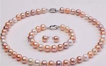 free shipping  9mm AAA White Pink Lavender Freshwater Pearl Necklace Bracelet Earrring Sets New 2024 - buy cheap