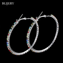 BLIJERY Fashion Women Wedding Jewelry Multicolor Rhinestone Big Circle Earrings Silver Plated Crystal Hoop Earrings Party Gifts 2024 - buy cheap