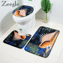 Zeegle-Juego de 3 piezas con estampado de conchas para el baño, Alfombra de asiento de inodoro no antideslizante, tapete para la puerta del baño, suave 2024 - compra barato