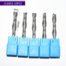 8mm * 52mm, 10 pcs, Frete grátis 2 Flautas End Mill, máquina CNC milling Cutter, carboneto de ferramenta de madeira Sólida, PVC, MDF, Acrílico, madeira 2024 - compre barato