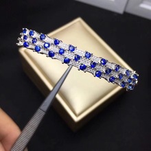 Natural  And Real Sapphire Bangle bracelet Free shipping Natural real Blue sapphire 925 sterling silver Fine jewelry 2024 - buy cheap