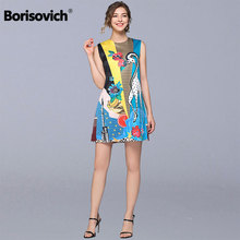 Borisovich Women Summer Casual Dress New Brand 2019 Fashion Sleeveless Cartoon Print A-line Female Beach Short Dresses N1134 2024 - buy cheap