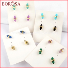 BOROSA 5Pairs Natural Multi-kind Natural Stone Faceted Point Earrings Druzy Agates Lapis Amazon Studs Earring Jewelry ZG0348 2024 - buy cheap