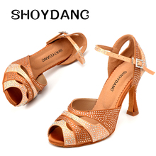 SHOYDANC profesionales-zapatos de baile latino para mujer, calzado de dos tonos con diamantes de imitación pequeños, para Salsa, salón de baile 2024 - compra barato