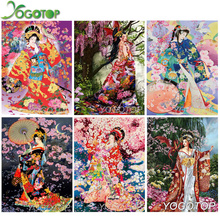 YOGOTOP-pintura de diamante artesanal, manualidades de punto de cruz, decoración de mosaicos 5D, Kimono bordado de diamante completo, mujer japonesa QA162 2024 - compra barato