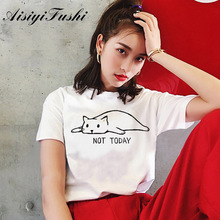 Camiseta feminina estampada animais gato, camiseta de algodão solta gola redonda de manga curta casual verão 2020 2024 - compre barato