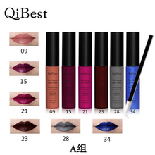 QiBest Matte Lip Creme de Longa Duração À Prova D' Água Líquido Batom Lip Gloss Balm Mulheres Cosméticos 6 Pcs Batom Matte + 12 pcs Pincéis 2024 - compre barato