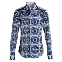 Camisa de hombre de lujo de estilo chino Simple de moda clásica Minium azul estampado camisas de vestir para hombre Camisa Masculina Camisa Social 2024 - compra barato