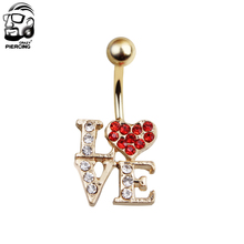 Hot Sale 14G 316l stainless steel Love dangle zircon 14g gold color plated handmade belly ring navel ring body piercing jewelry 2024 - buy cheap