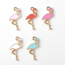 10 pçs/lote Esmalte Charme Bonito Pink Flamingo Pássaro Brinco Encantos Pulseira Pingente Descobertas Jóias Artesanais DIY INS Ofício YZ013 2024 - compre barato