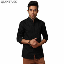 Черная мужская хлопковая рубашка с длинным рукавом Kung Fu, классическая одежда в китайском стиле, размеры S, M, L, XL, XXL, XXXL, hombre Camisa Mim02A 2024 - купить недорого