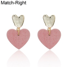 Match-Right Trendy Earrings for Women Statement Heart Dangle Earrings Korean Cute Wood Heart Pearl Drop Jewelry Female NR260 2024 - compre barato