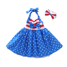 Vestido de verão para meninas 4 de julho, vestido com alça, estrela, roupas para crianças, vestido patriótico com faixa para cabeça dr19076 2024 - compre barato