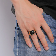 Vintage Black Stone Men Signet Ring Gold Tone Stainless Steel Male Office Jewelry anel masculino 2024 - buy cheap
