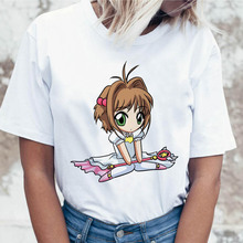 Captor cartão sakura camiseta mágica feminina, camiseta roupa coreana engraçada feminina top harajuku gráfico para ulzzang 2024 - compre barato