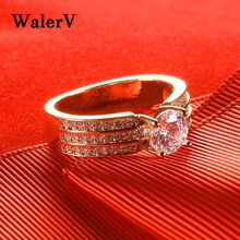 WalerV New Fashion Charm Jewelry  For Women Custom Gold Color Zircon Rings Circular White Crystal Luxury Ring Wedding Ring Gift 2024 - buy cheap