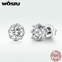 WOSTU Genuine 925 Sterling Silver Sparkling Light Stud Earrings For Women Engagement Wedding Shiny Original Jewelry Gift DXE499 2024 - buy cheap
