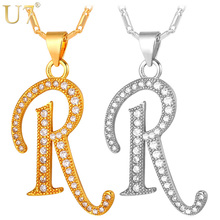 U7 Capital Initial R Letter Necklace & Pendant Gold Color Cubic Zirconia Crystal Alphabet Jewelry For Women Fashion P711 2024 - buy cheap