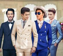 Conjunto de traje de doble botonadura para hombre de estilo cantante estrella con pantalones trajes de boda para hombre traje de moda vestido formal coreano 2024 - compra barato