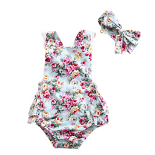 2Pcs/Set Summer 2017 Toddler Kid Baby Girl Clothes Sleeveless Floral Romper Outfits Set Lace Jumpsuit Sunsuit  A 2024 - buy cheap