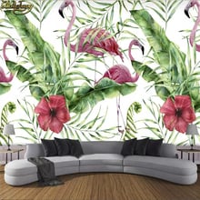 beibehang wallpapers for living room Custom 3d wallpaper hand drawn tropical plants flamingo background wall papel de parede 2024 - buy cheap