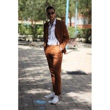 2020 Brown Summer Casual Beach Men Suit Slim Fit Wedding Party Tuxedos Stylish Men Suits Blazer With Pants (Jacket+Pants) 2024 - buy cheap