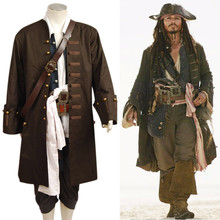 Caribbean Pirates Jack Cosplay Sparrow Costume Jacket Vest Belt Shirt Pants Full Set Halloween Carnival Costumes 2024 - buy cheap